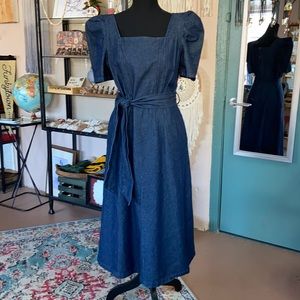 Blue Jean Baby 3/4 length Denim Dress with Puff Sleeves and POCKETS